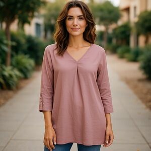 JJill Women's lavender 3/4 sleeves V-Neck tunic-women’s size large